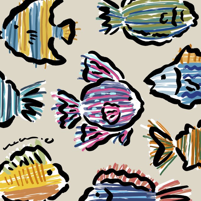 涼しげな絵が描きたくて魚 毎日暑いですね。。。