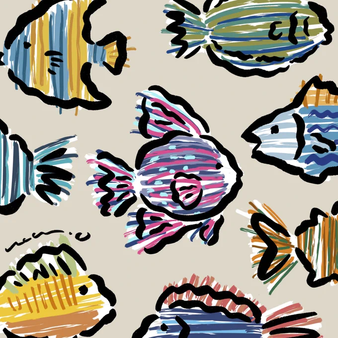 涼しげな絵が描きたくて魚 毎日暑いですね。。。