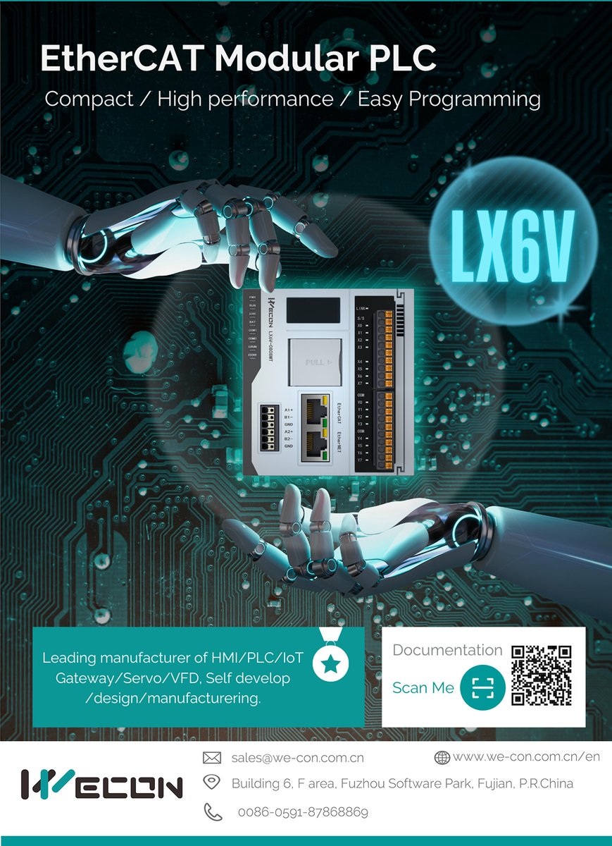 WeconTechnology's tweet image. Wecon launched the First New #EtherCAT LX6V Series PLC
Know more about the functions, advantages and differences, pls check more details on our website news:
we-con.com.cn/en/news_page/2…