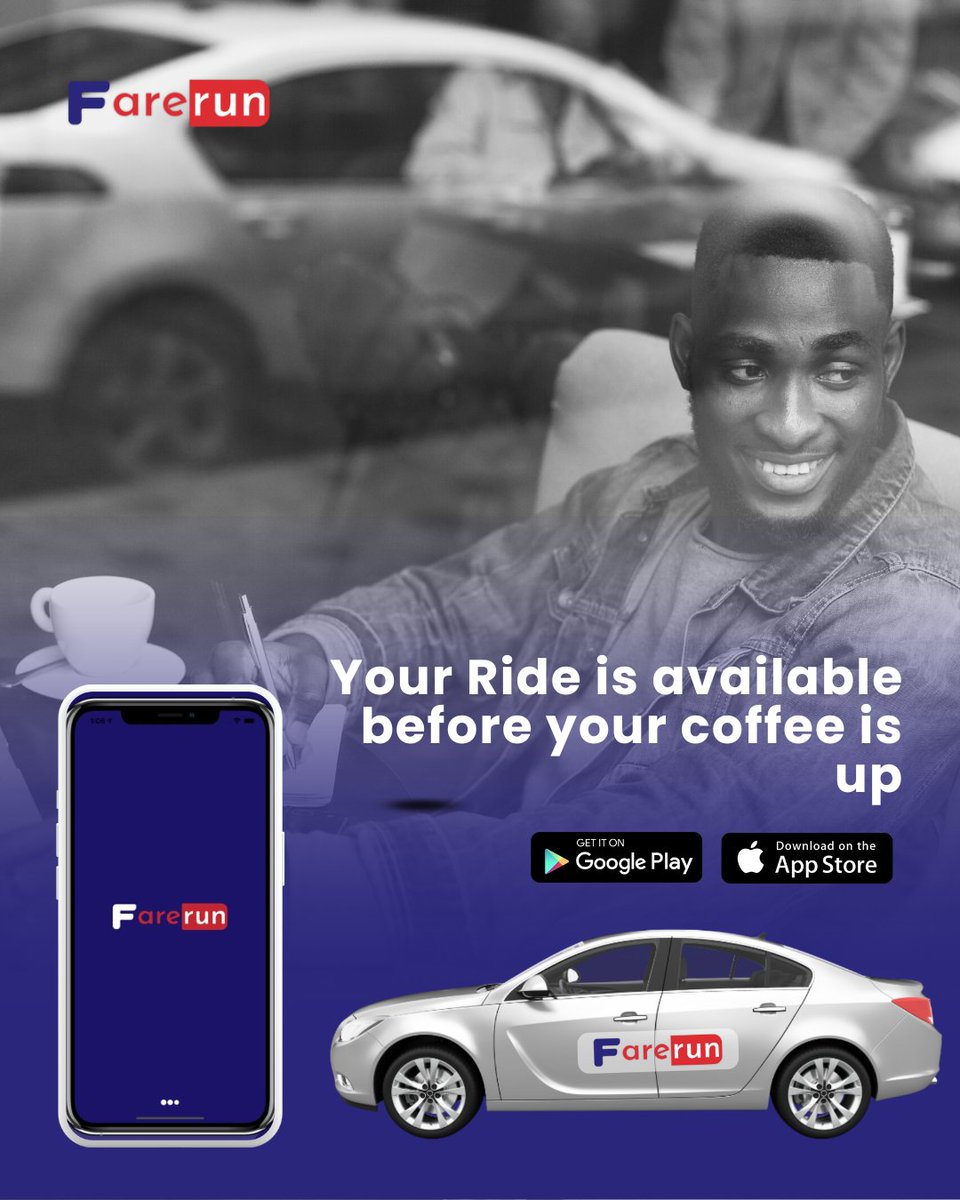 FareRun_Nigeria's tweet photo. Our drivers will be on location before your coffee โ is up!
Book an affordable ride with Farerun
#Farerun #affordableride
#quickride #BookNow https://t.co/Rh4018bEFU
