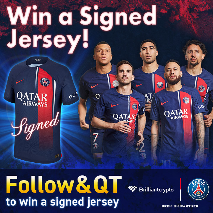 Brypto_Official's tweet photo. Win a Signed PSG Jersey! 🎁
Follow @brypto_official &amp; Quote Tweet this tweet to win a signed jersey!
Each uniform will have 1 player's signature.
Deadline: 14/08/2023 05:00 UTC ⏰
Don’t miss outーFollow &amp; QT now! https://t.co/PyHzCGK7ef