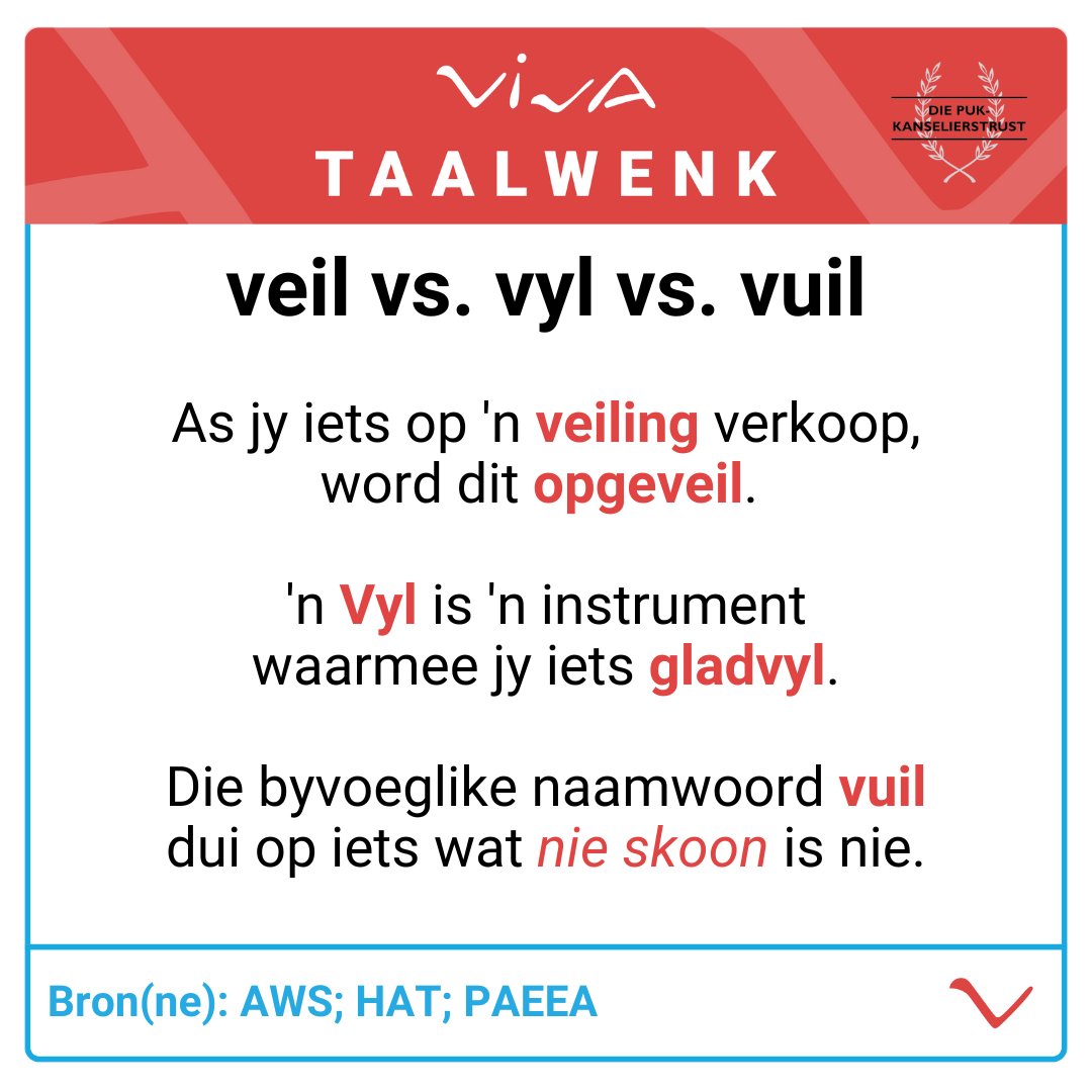 viva_afrikaans's tweet photo. #viva #afrikaans #vivaafrikaans #betekenis #spelling #vyl #veil #vuil https://t.co/e8d6sS1Pmt