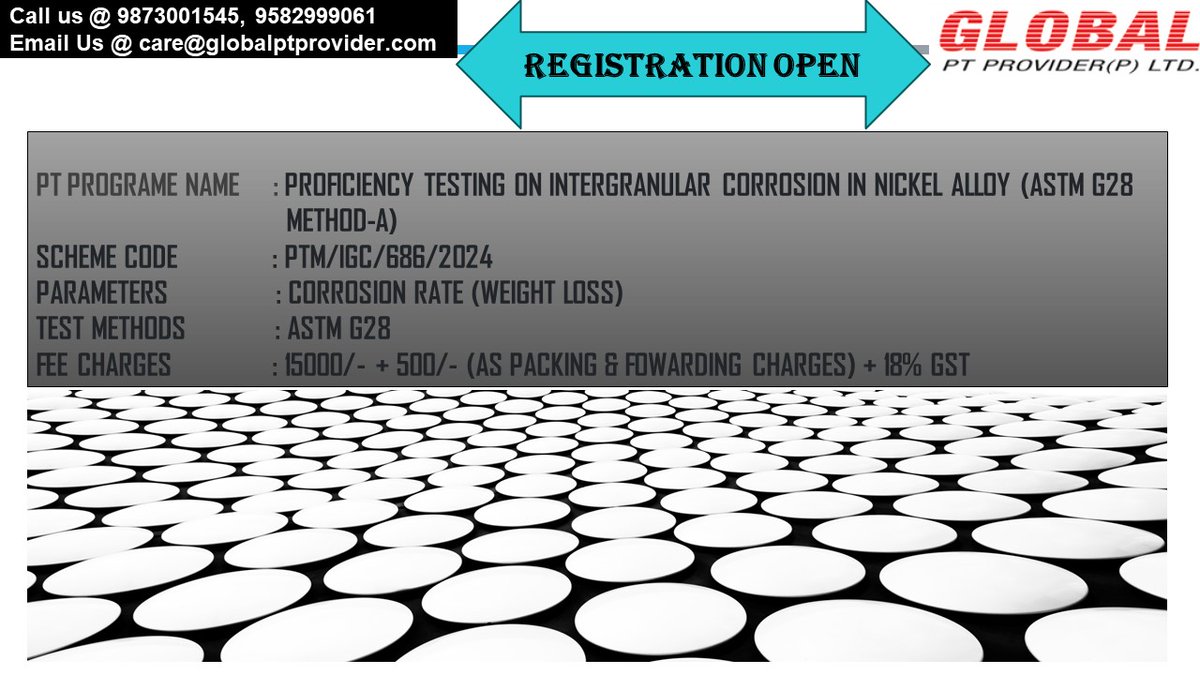pt_limited's tweet photo. Register Now!!!!

#registrationopen #nickelalloyptprogram #alloysptprogram #testinglab #testinglaboratory #corrosiontesting #mechanicaltesting #proficiencytesting #ptprograms #chemicaltesting #proficiencytesting #waterlab #chemicalsindustry #testinglaboratories #global https://t.co/lU9GUiPR3P