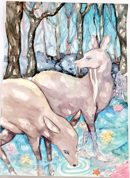 「deer watercolor (medium)」 illustration images(Latest)