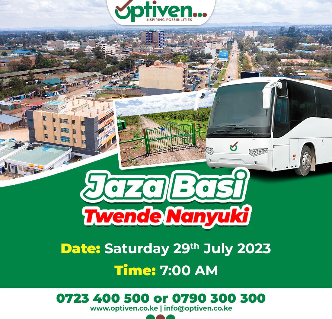 JAZA BASI TWENDE NANYUKI FOR A MEGA SITE VISIT

Embark on an exclusive journey to the mystical realm of Nanyuki, where destiny weaves its tapestry of dreams into reality. 

On July 29th, 2023, prepare for an epic  Mega Site Visit, named 