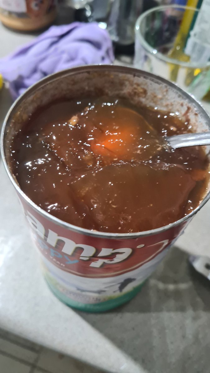 raylearnz's tweet photo. Does anyone else buy #champ dog food and notice more jelly than food lately? 1/3 of the tin is air and jelly. https://t.co/jljS7DhuKS