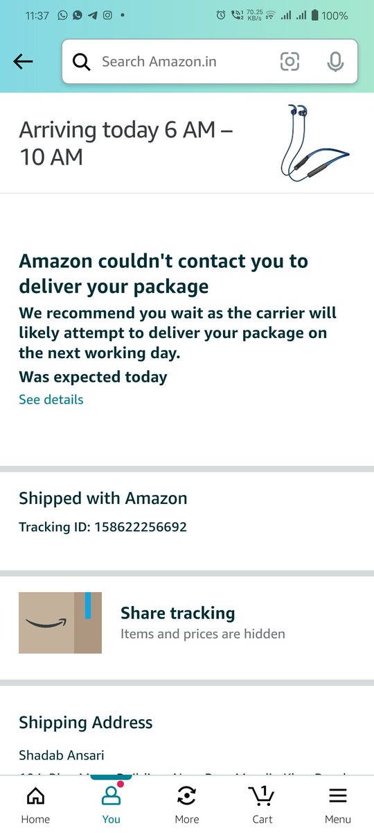 shadab4s's tweet photo. @amazonIN once again a fake update on my delivery package, my package was supposed to be delivered by today morning but the delivery boy update that I wasn't reachable without even calling me once. No use of being Amazon prime member. https://t.co/iUlSPJ6F8i