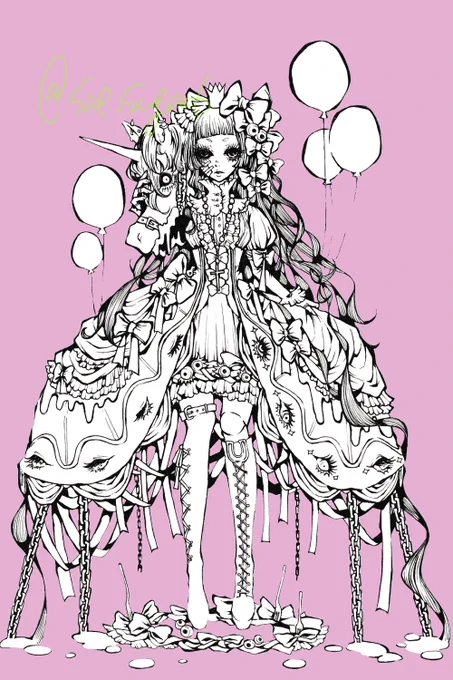 線画+背景(単色)も好きよ