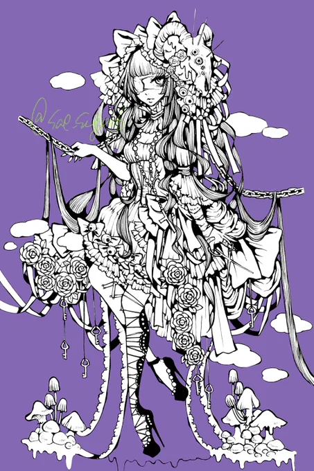 線画+背景(単色)も好きよ