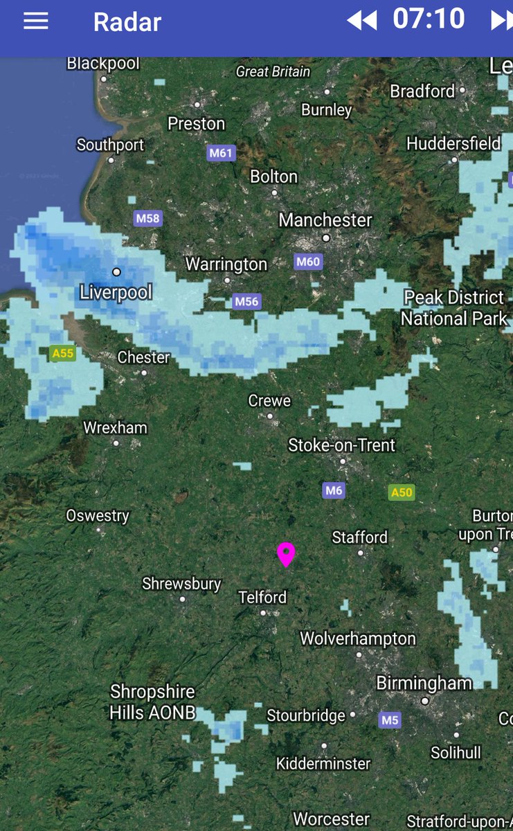 MuxtonTF2's tweet photo. #Muxton Weather.
Lovely sunny start to the day. Unfortunately, there is period of rain moving in from the North West. (Currently around Liverpool) https://t.co/FhyyRPIbZb
