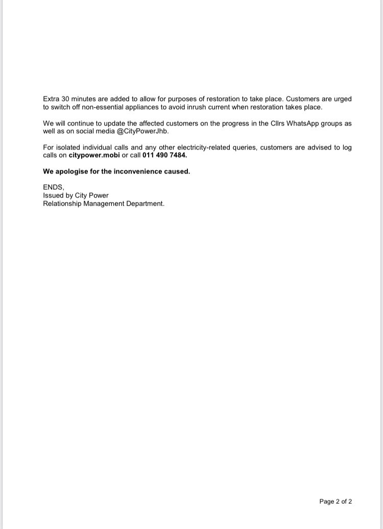 CityPowerJhb's tweet photo. #OutageUpdate #AlexandraSDC
See below update
#Vascosub #Alexandrasub
^LT https://t.co/5vtsCH2OrD