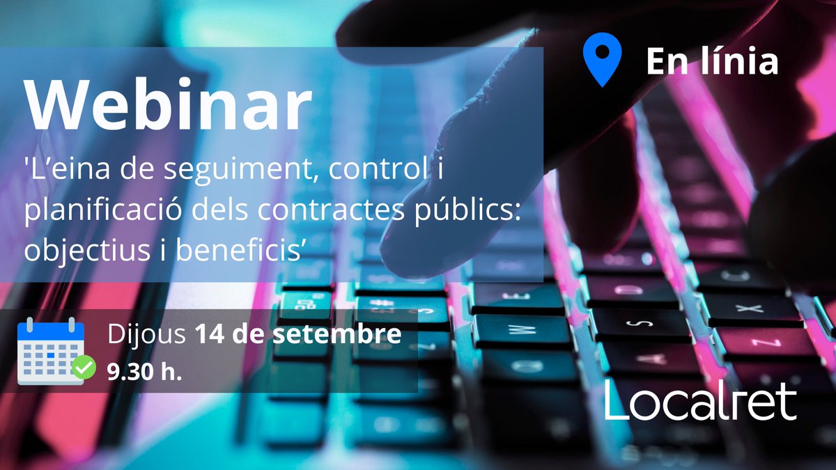 localret's tweet photo. 📢Inscripcions obertes!

🆕Webinar sobre l'eina de seguiment, control i planificació dels contractes públics impulsada per Localret.
🗓️14/09
💬Parlarem sobre els seus objectius i beneficis esperats i resoldrem totes les qüestions plantejades

T'hi esperem!
https://t.co/NJ40vcUd3W https://t.co/neVbH9d8yt