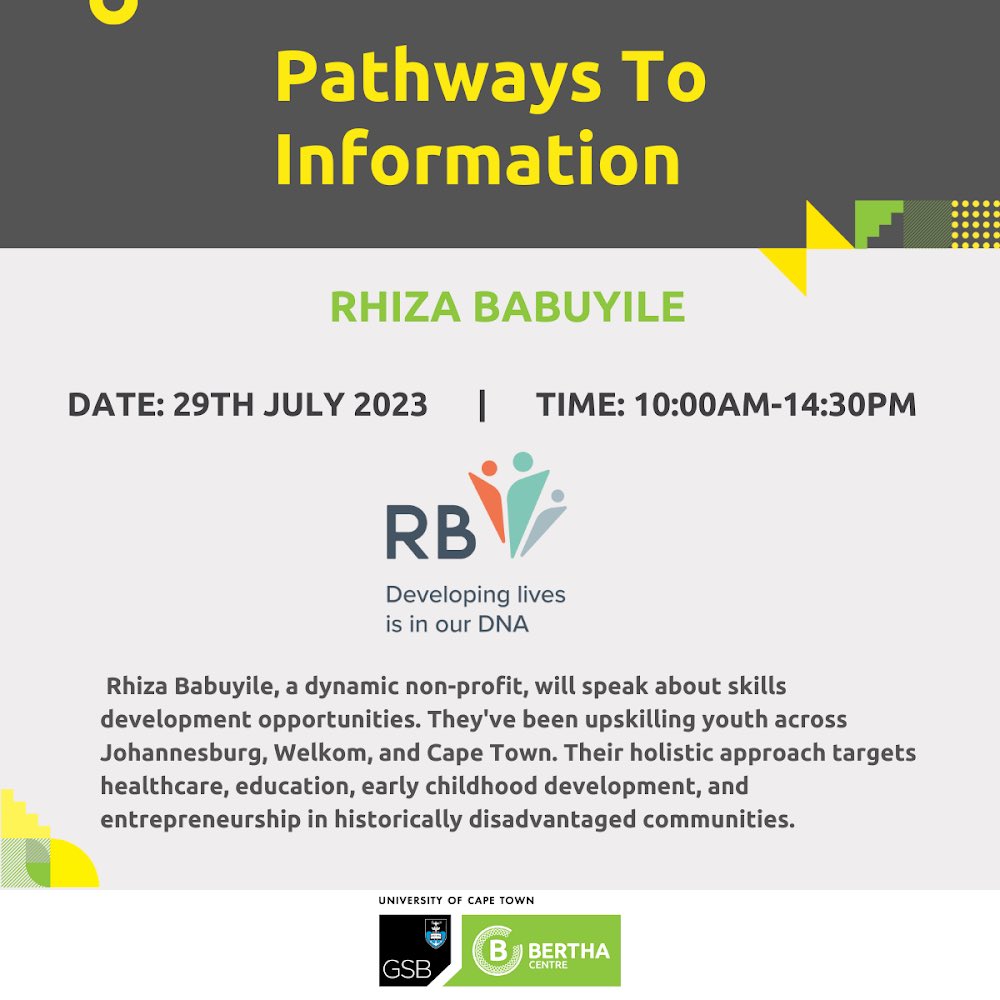 BerthaCentre's tweet photo. 4 days until our Pathways to Information event!
See speaker highlights - join us on 29 July: https://t.co/ekUAIrOBXH
#PathwaysToInformation #YouthEmployment #ProfessionalDevelopment #YouthInnovationHub #opportunities #youth @hurumabantfu @IkamvaYouthSA https://t.co/xCY8D2j13Y