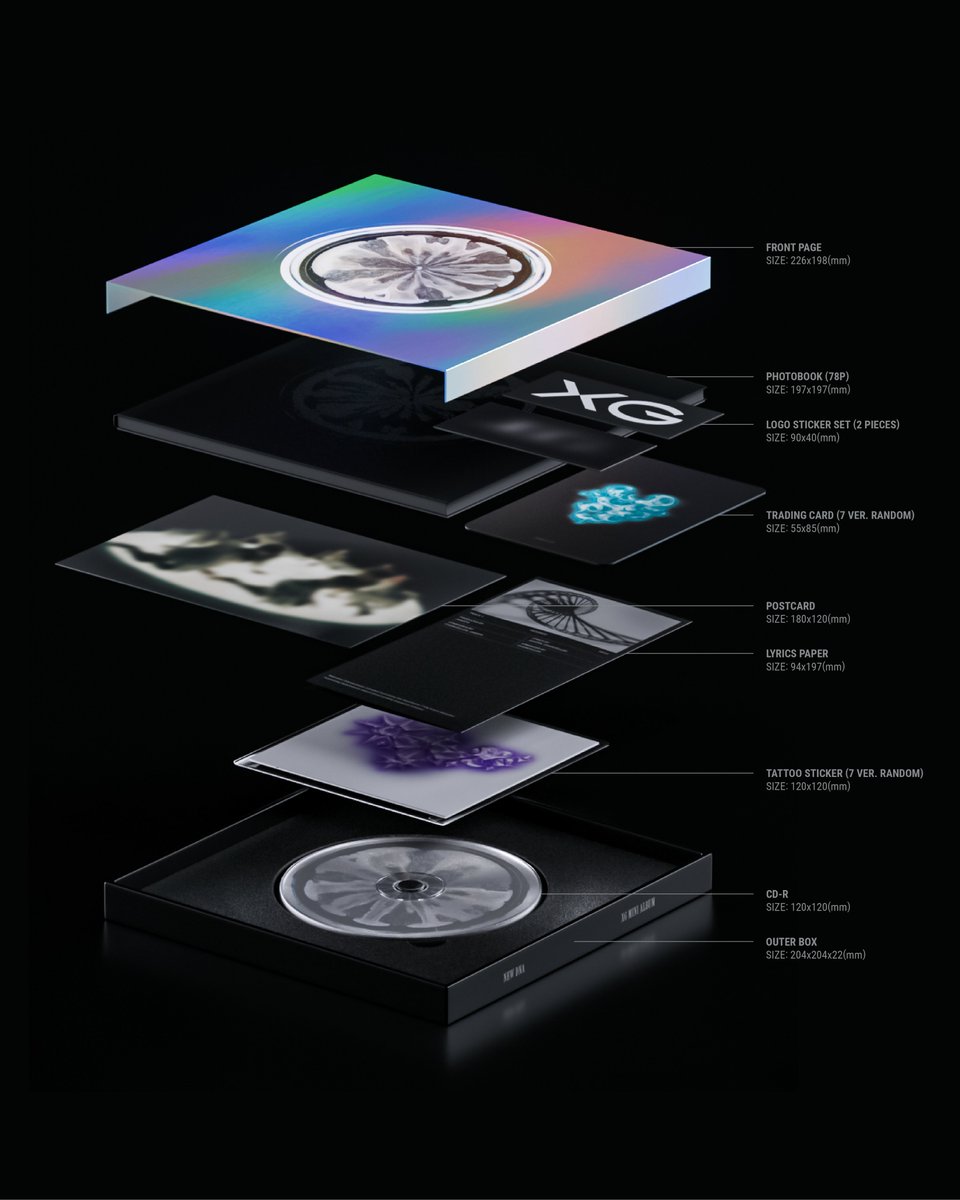 ‘NEW DNA’ (CD BOX) ”X” Version

<CONTENTS>
PHOTO BOOK(X)(78 pages)/CD-R(X)/LYRICS SHEET(X)/POSTCARD(X)/TATTOO STICKER(X)(1 of 7, selected at random)/TRADING CARD(X)(1 of 7, selected at random)/LOGO STICKER SET(X)(2 Pieces)

'NEW DNA' Website 
xg-newdna.com