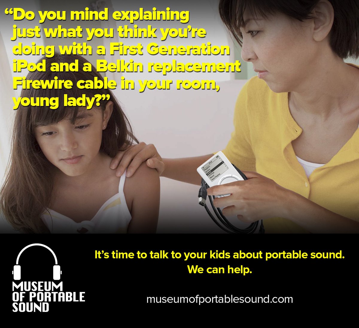 museumsound's tweet image. It's time to talk to your kids about portable sound. We can help. Book a family visit to the Museum of Portable Sound at museumofportablesound.com/visit.

#iPod #firewire #parenting