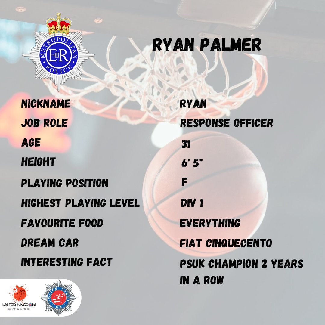 Meet Ryan PALMER who has recently been selected to represent the UK police basketball team at the @WorldclubBbal 8th/9th/10th September in HASTINGS.

#psuk #TEAMPOLICE #basketball https://t.co/Wcgmfdnieb