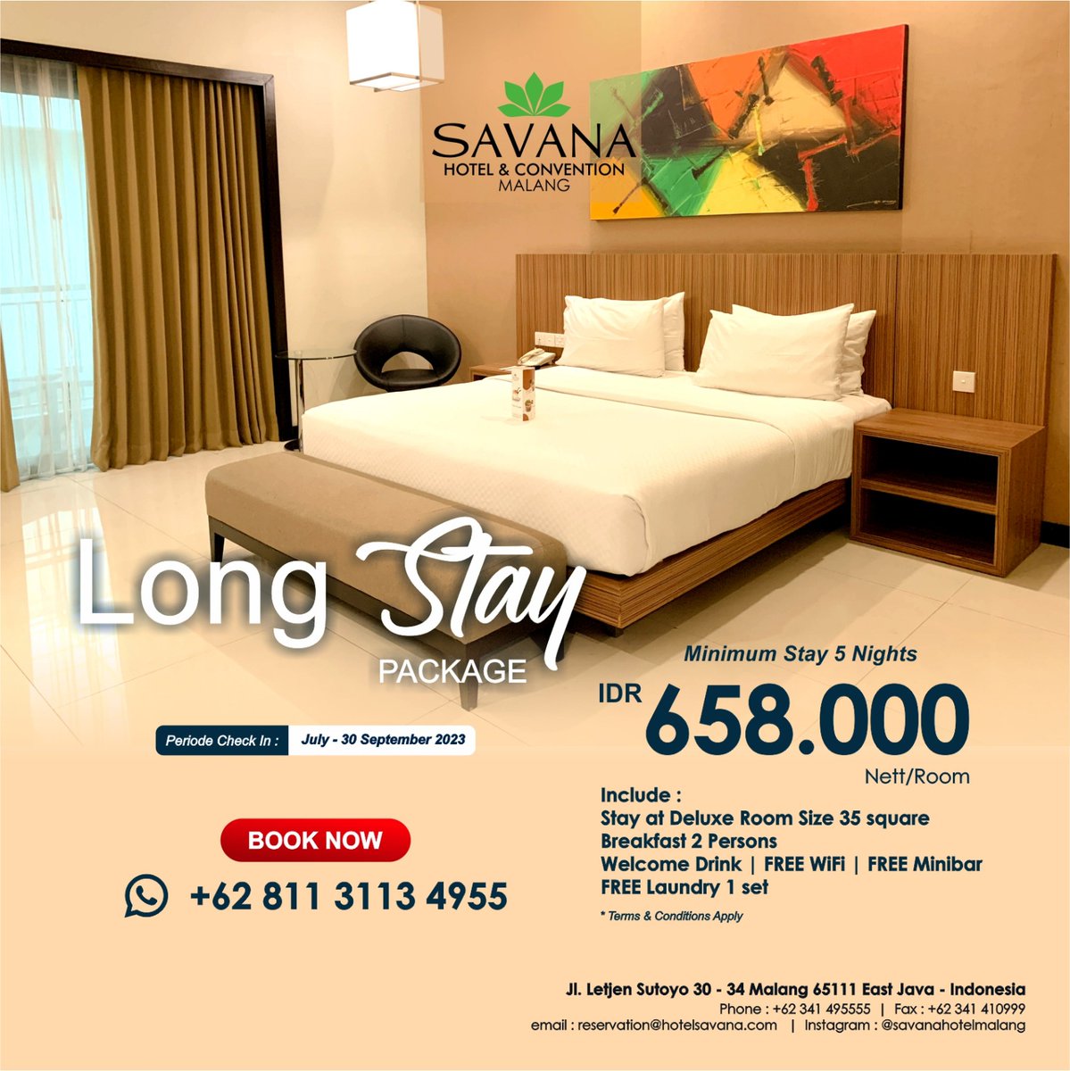 SavanaHotel's tweet photo. "Our Long Stay Package offers the perfect retreat for an extended stay, with all the comforts you need to relax and recharge."
Info & Reservation:
โ (0341) 495555
๐ท https://t.co/yVNOOWIzw1
#hotelmalang #longstaypackage #hotels https://t.co/zJ5FmxyWIN