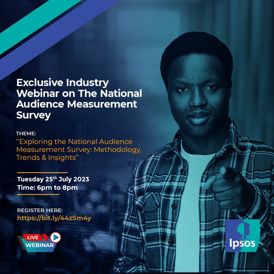 Join @IpsosUganda for an industry webinar providing insights on the methodologies & trends shaping the audience measurement industry. Click here to register: bit.ly/44zSm4y We will also be live on twitter space from 6pm. You can’t afford to miss. twitter.com/i/spaces/1yNxa…