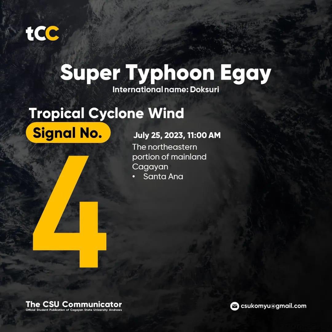 csukomyu's tweet photo. The northeastern portion of mainland Cagayan is raised to Signal No. 4 on Tuesday morning, July 25, due to Super Typhoon #EgayPH.
The super typhoon has strong to typhoon-force winds extending outwards up to 680 km from the center according to PAGASA.
-
#YourReliableSource https://t.co/YC6Ot1OEiP