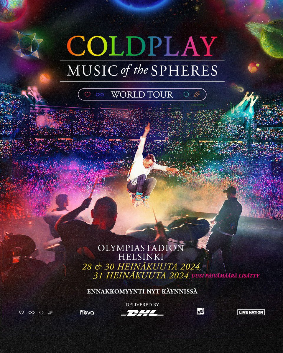 RT @coldplay: A third Helsinki show has now been added for 31 July, 2024. Presale tickets on sale now. https://t.co/pPYFXO0SvC