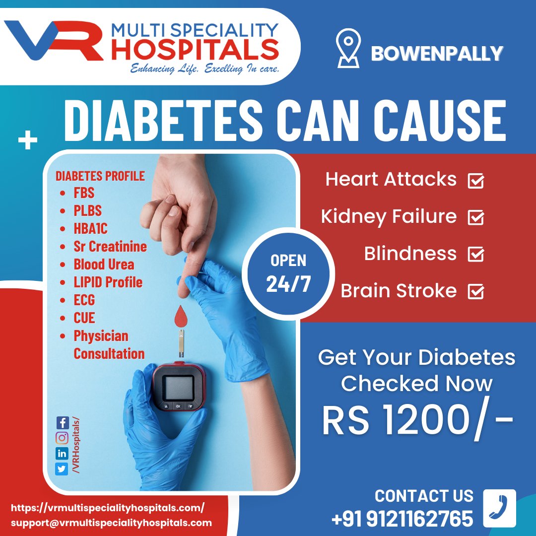 #DiabetesAwareness #DiabetesCare #DiabetesCheckup #DiabetesPrevention #HealthCheckup #HealthScreening #DiabetesComplications #HeartHealth #KidneyHealth #EyeHealth #BrainHealth #VRMultiSpecialityHospital #DoctorConsultation #TakeControlOfYourDiabetes #StayFit #LiveHealthy