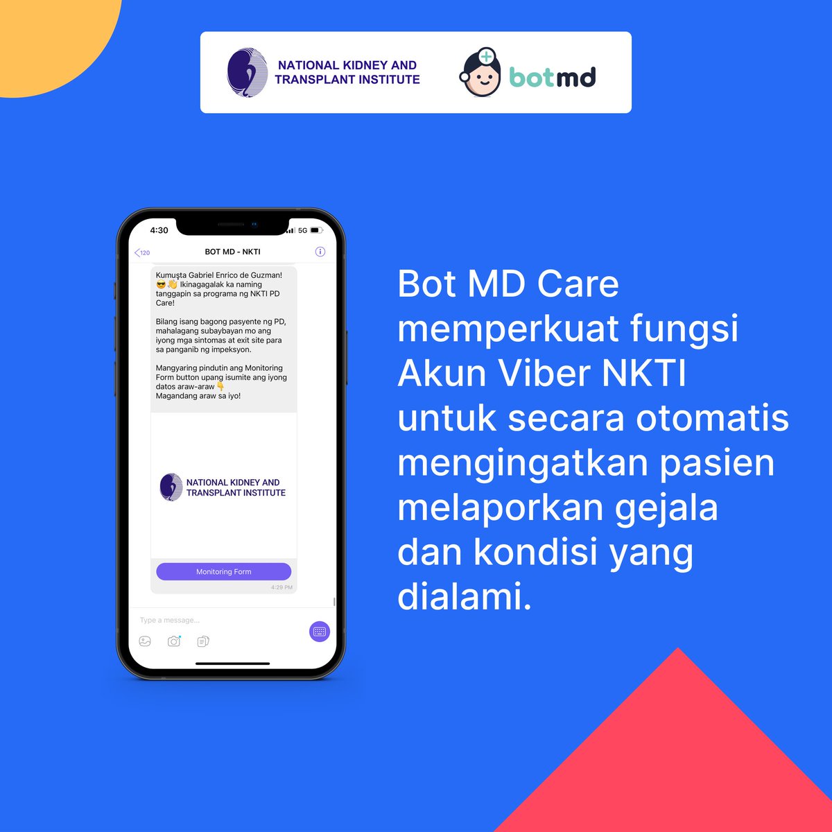 Pengingat pasien otomatis dengan aplikasi pesan singkat populer seperti Viber telah membantu 100% pasien urologi di @NKTIgovph Filipina datang kembali untuk kunjungan tindak lanjut.