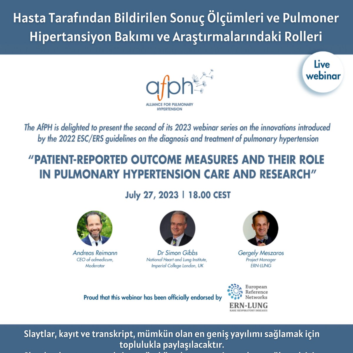 PAHSScDernegi's tweet photo. Hasta Tarafından Bildirilen Sonuç Ölçümleri ve Pulmoner Hipertansiyon Bakımı ve Araştırmalarındaki Rolleri Webinarı
@PH_KSP #AfPH 
YouTube: https://t.co/U05XSQGsnC

27 Temmuz 2023
Saat 19:00

emPHasis10 Türkçe
https://t.co/dD4mPVeWgv

#Pulmonaryhypertension #PulmonerHipertansiyon https://t.co/r2pik1GRM3