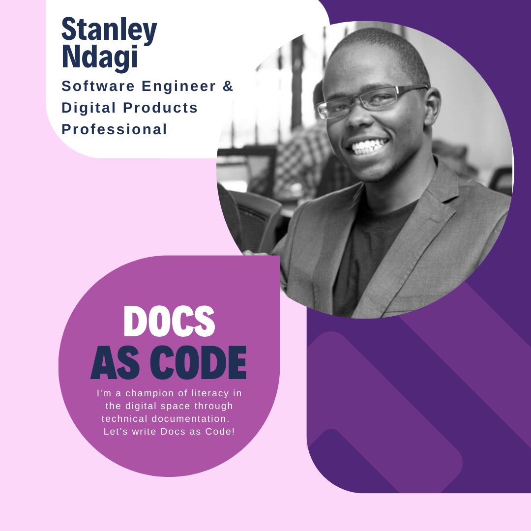 Meet <a href="/NdagiStanley/">Stan_MD</a>, a Software Engineering &amp; Digital Products Pro, for the upcoming Docs As Code event happening this Saturday July 29 7pm.

Be sure to join us to not miss learning his strategies for managing documentation! 

#docsascoding #100DaysOfOSS