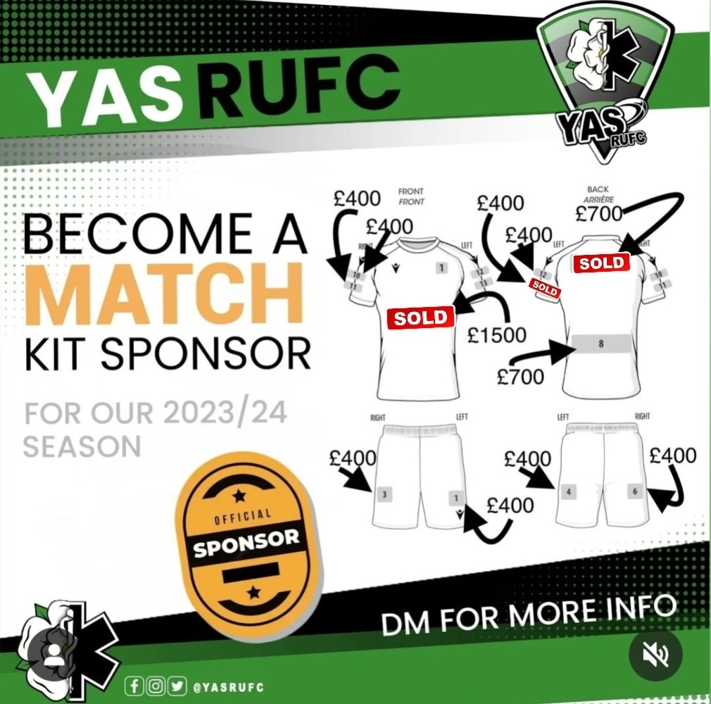 We still have sponsor spots available on our 2023/24 match kit. 

If you or a company you know are iterestested in supporting the Yorkshire Ambulance Service Rugby team by having your logo on our match kit, 

DM us and grab yours today.

#teamsponsor #yasrufc #matchkit #sponsor