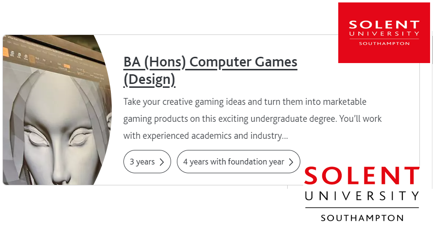 ArifBalti's tweet image. BA Hons Computer Games and Design
Solent University, Southampton in UK
Students must hold a 2 years bachelor degree for direct entry
IELTS/ PTE/ Duolingo accepted
#computing #computergame
#computerdesign #solentuniversity #msmunify
#highereducation #studyinUK2023