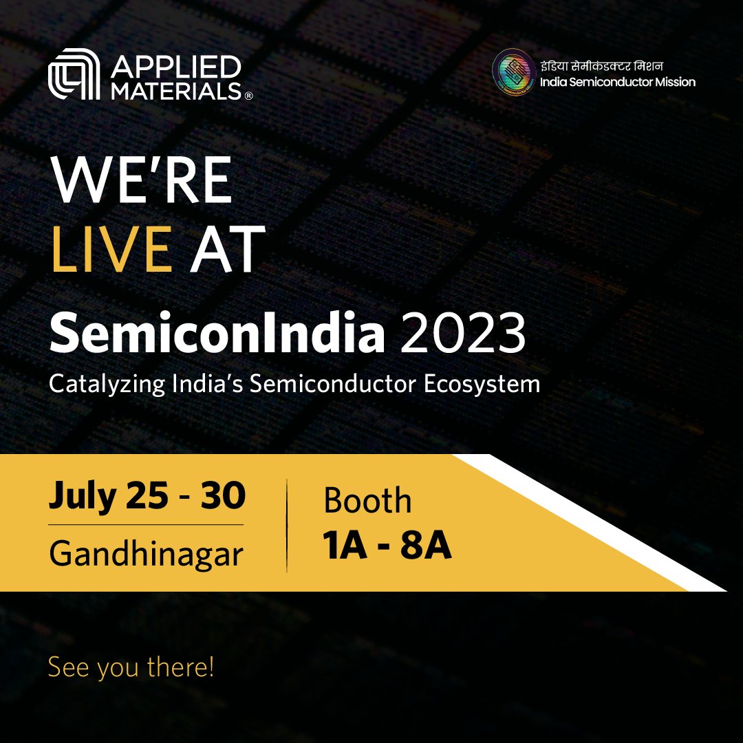 Applied_India's tweet photo. Join us @SemiconIndia 2023! Stop by Booth No. 1A โ 8A
Exciting opportunities ahead! The #CollaborativeEngineeringCenter is set to empower Indian engineers and researchers with access to cutting-edge #semiconductor manufacturing tech and best practices.
#WeareApplied https://t.co/ffAcSWG9i3