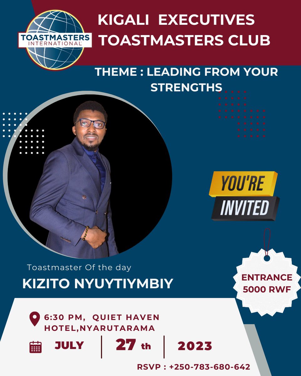 Kigali Executives TM (@kglexecutivestm) on Twitter photo Join us this Thursday at <a href="/6/">Adrián Lamo</a>:30 PM, Quiet Haven Hotel Nyarutarama.
#whereleadersaremade#kigaliexecutivestoastmastersclub Join us this Thursday at <a href="/6/">Adrián Lamo</a>:30 PM, Quiet Haven Hotel Nyarutarama.
#whereleadersaremade#kigaliexecutivestoastmastersclub