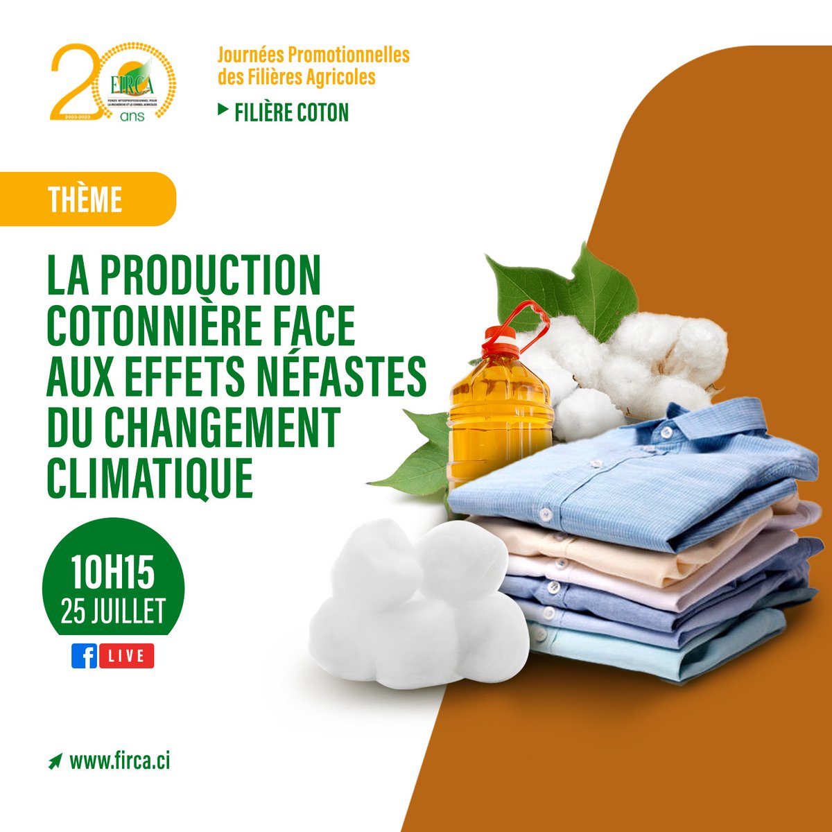 ritagloire's tweet photo. RDV ce 25 /07/2023 à la 5ème Journée Promotionnelle des Filières Agricoles au siège du @fircaOfficiel à partir de 10h15.
La Journée d'aujourd'hui est dédiée à la Filière Coton.
Venez découvrir les opportunités du secteur.
#FIRCAciv #FIRCA20ans https://t.co/K4CbIkeu1D