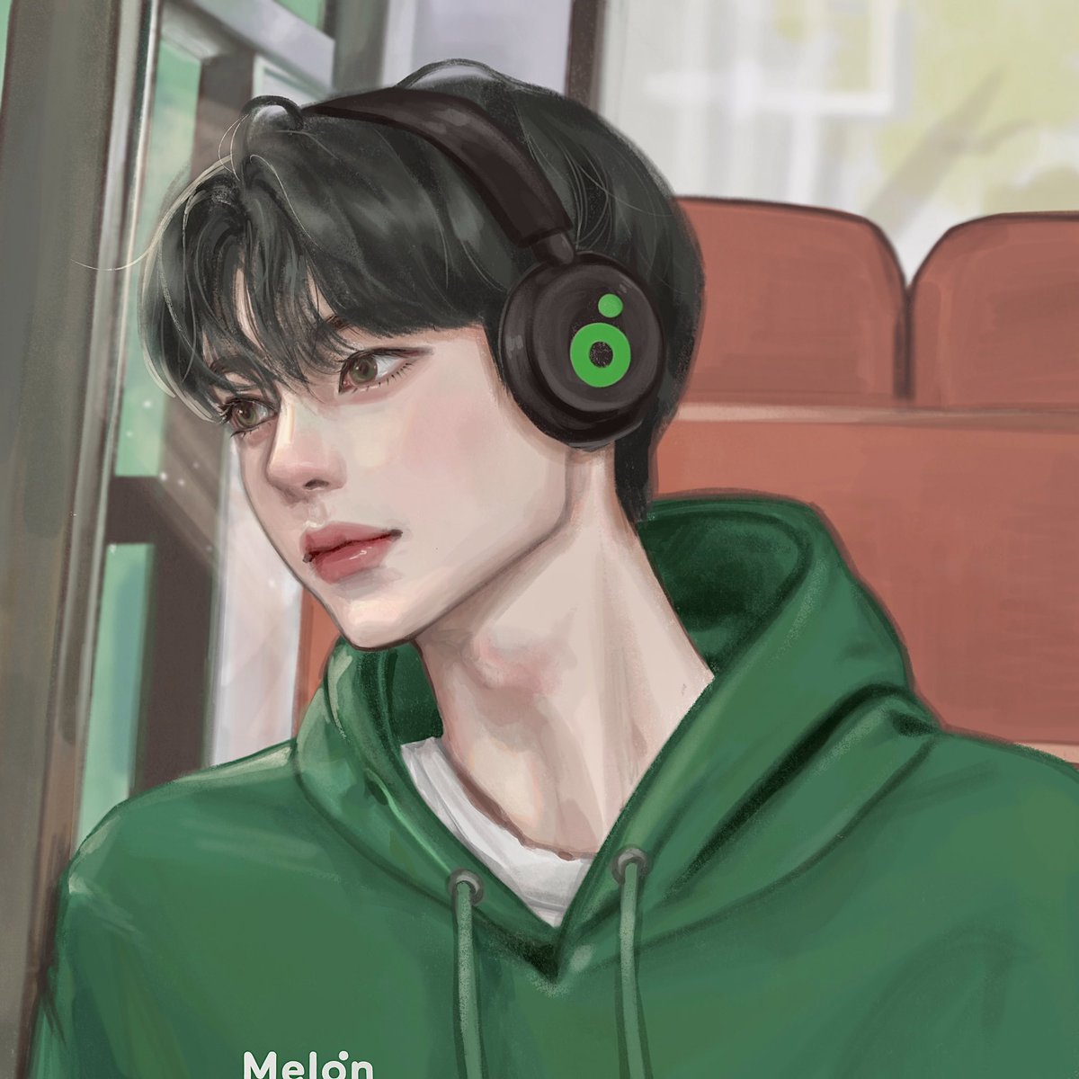 #콕카스_어플_합작

🎧🎶
버스 창가에 앉아서 노래를 듣는 모습으로 멜론을! 그려봤습니당