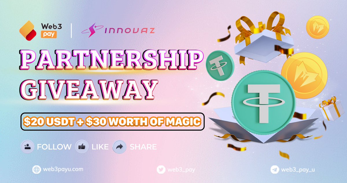 Innovaz_io's tweet photo. 🚀 Partnership Giveaway 🚀 
@Innovaz_io x @web3_pay

🎁 Prize Pool: $20 USDT and $30 worth of MAGIC tokens! 🎉

⏰ Period: July 25th, 2023, 8AM UTC to August 1st, 2023, 8AM UTC

🔗 Join now: https://t.co/EgdDHEqleI

Don't miss out on the chance to win incredible prizes and be part of this special collaboration between Web3Pay and Innovaz! 🎉 

#Giveaway #Contest #Crypto #Blockchain