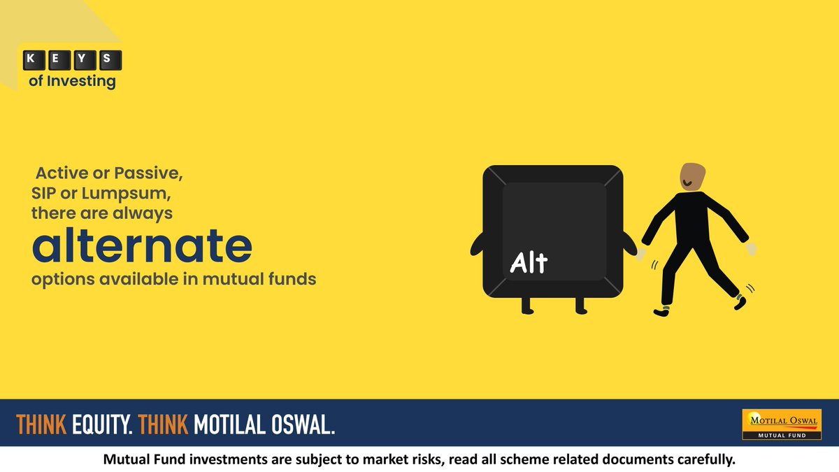 MotilalOswalAMC's tweet photo. There are vast and alternate options to invest when it comes to mutual funds.

#MotilalOswal #MotilalOswalAMC #KeysofInvesting #ThinkEquityThinkMotilalOswal https://t.co/btvPeUuhfh