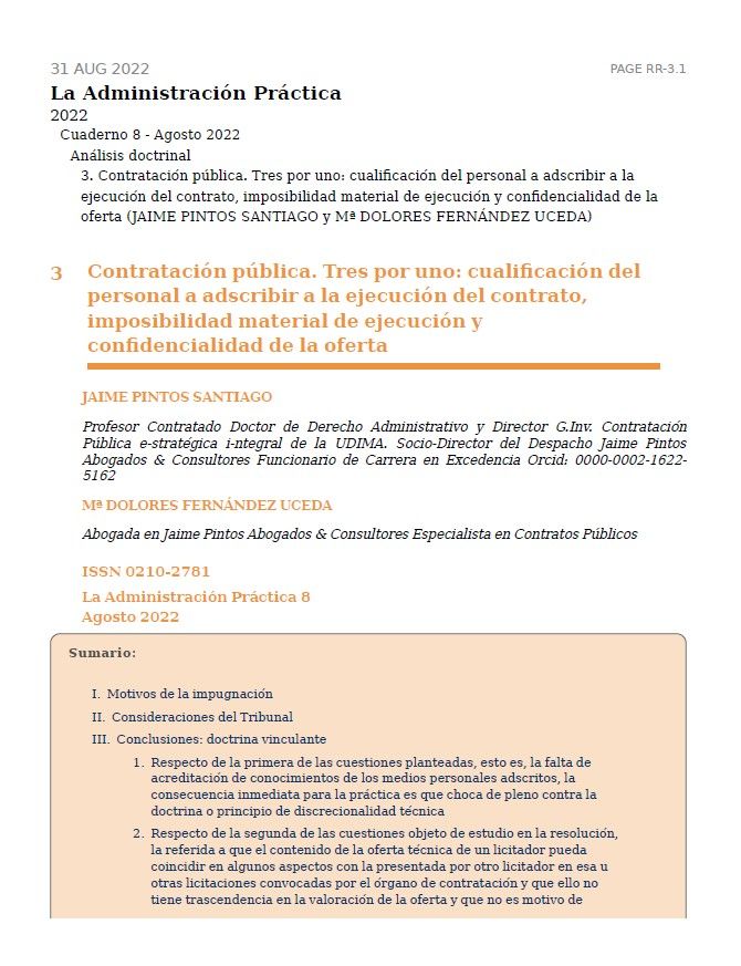 María Dolores Fernández Uceda (@mdfucp) on Twitter photo Cualificación del personal a adscribir a la ejecución del contrato, imposibilidad material de ejecución y confidencialidad en la oferta. Para revista La Administración Práctica de @aranzadi_esp con <a href="/pintos_jaime/">Jaime Pintos Santiago</a> 👇👇 Cualificación del personal a adscribir a la ejecución del contrato, imposibilidad material de ejecución y confidencialidad en la oferta. Para revista La Administración Práctica de @aranzadi_esp con <a href="/pintos_jaime/">Jaime Pintos Santiago</a> 👇👇