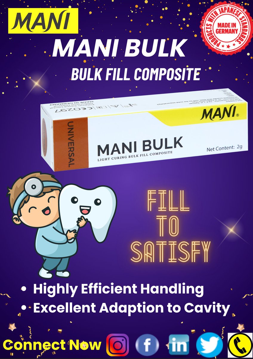 ManiMedicalInd's tweet photo. 💠Bulk the Hulk🦾

✨MANI BULK💹

💠Fill to Satisfy🦷

💠RESTORATIVE PRODUCTS🏃

💯"The Best Quality In the World, To The World"🗺️

#manimedicalindia #madeingermany #MANI #manibulk #dentistry #dental #japanesequality #dentalcommunity #dentaleducation #dentalprofessional https://t.co/9rbXq1NP2D