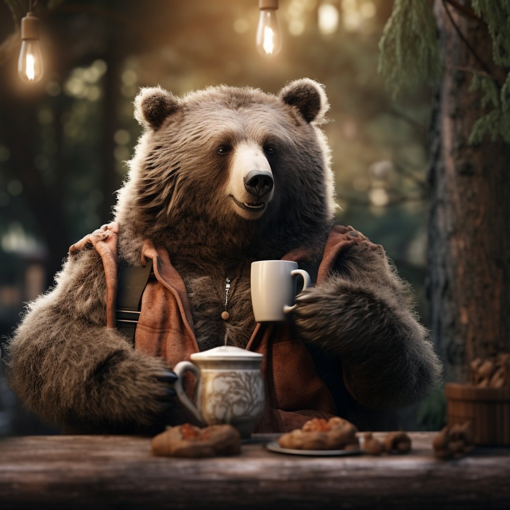Gm 😁☕️✨️
Have a lovely day ✨️✨️
#aiart
#bear
#campingvibes
#aiartcommunity