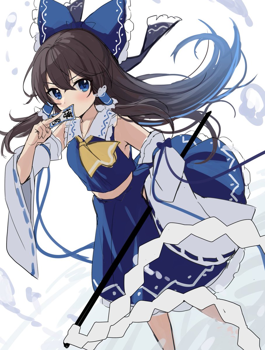 hakurei reimu 1girl solo player 2 alternate color bow skirt blue eyes  illustration images