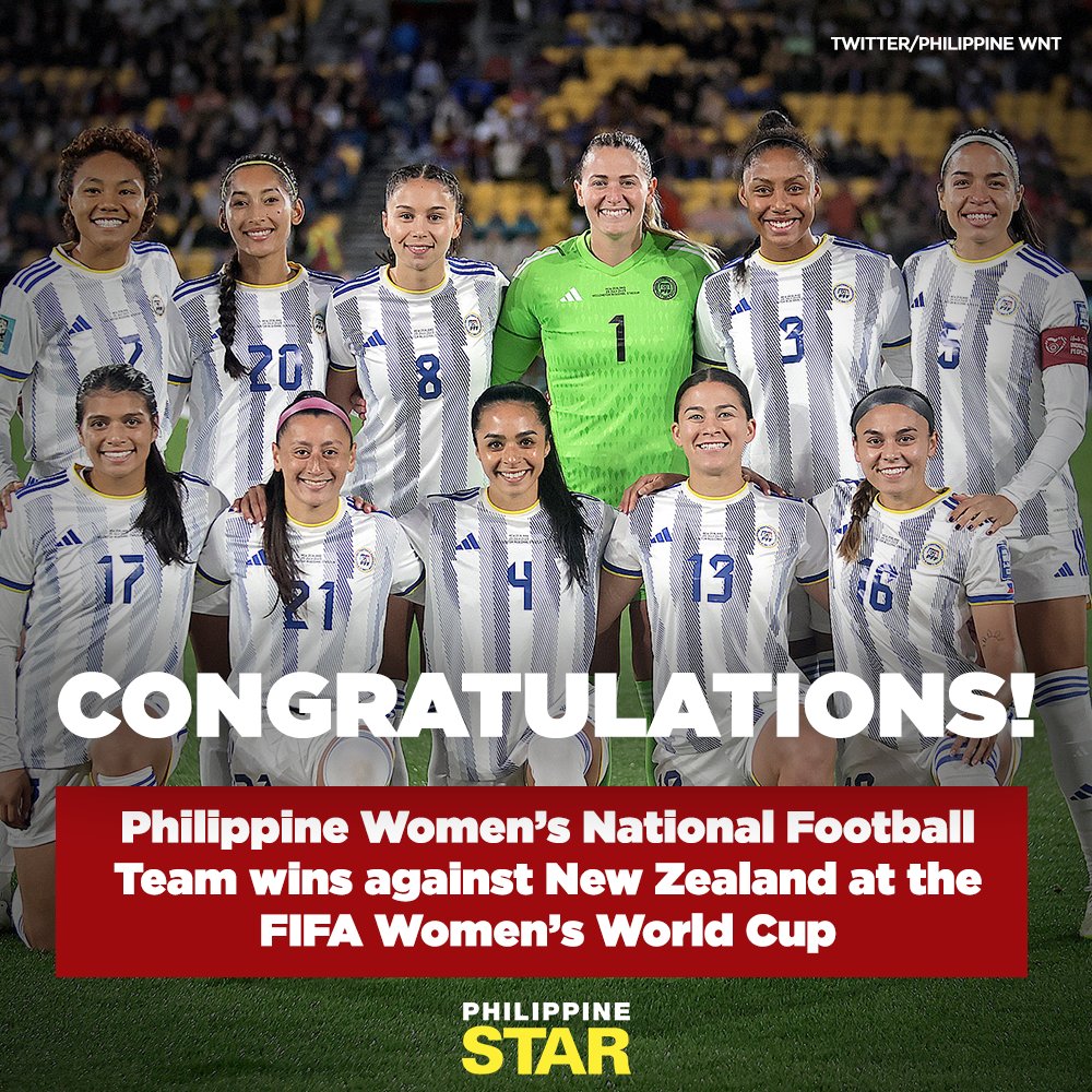 ABANTE BABAE! 🇵🇭

The Philippine Women’s National Football Team wins against New Zealand at the FIFA Women’s World Cup!

Sarina Bolden delivered the Filipinas' first goal at the #FIFAWWC on Tuesday.