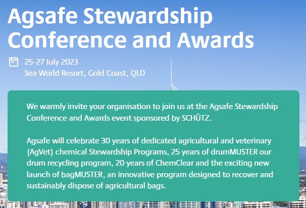 The @AgsafeOz Stewardship Conference and Awards is being held 25-27 July. Learn more about #bagMuster and other stewardship programs. Unfortunately, I am no longer able to attend. My Senior Adviser, Sue Bestow, will give the welcome address on my behalf. conference.agsafe.org.au