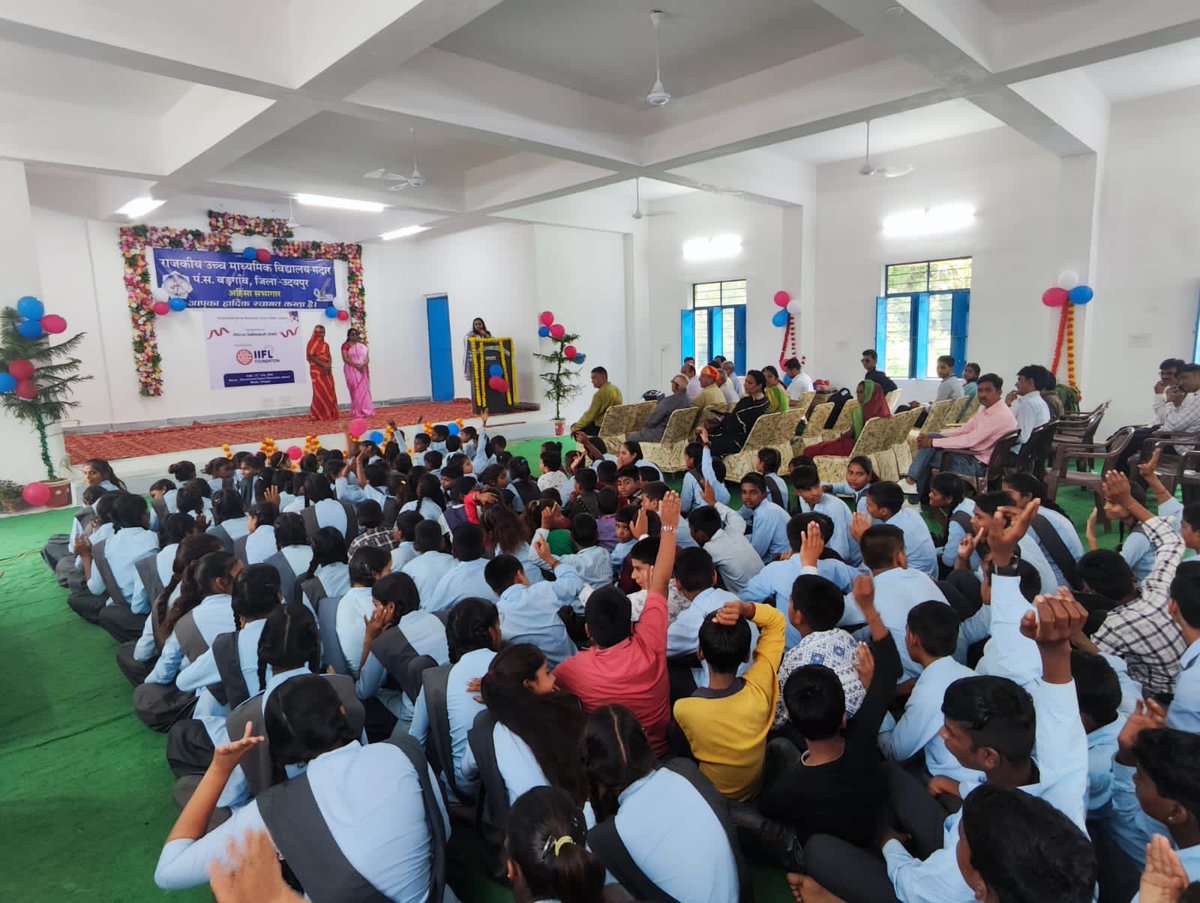 FoundationIifl's tweet photo. Government High School, GP - Madar, #Udaipur inaugurated 'Ahimsa Bhawan' for students and community, which is built with support from #IIFLFoundation.  The facility will allow the students to assemble for daily gatherings, extracurricular and cultural activities. #CSR #IIFL https://t.co/XuIS5asXaD