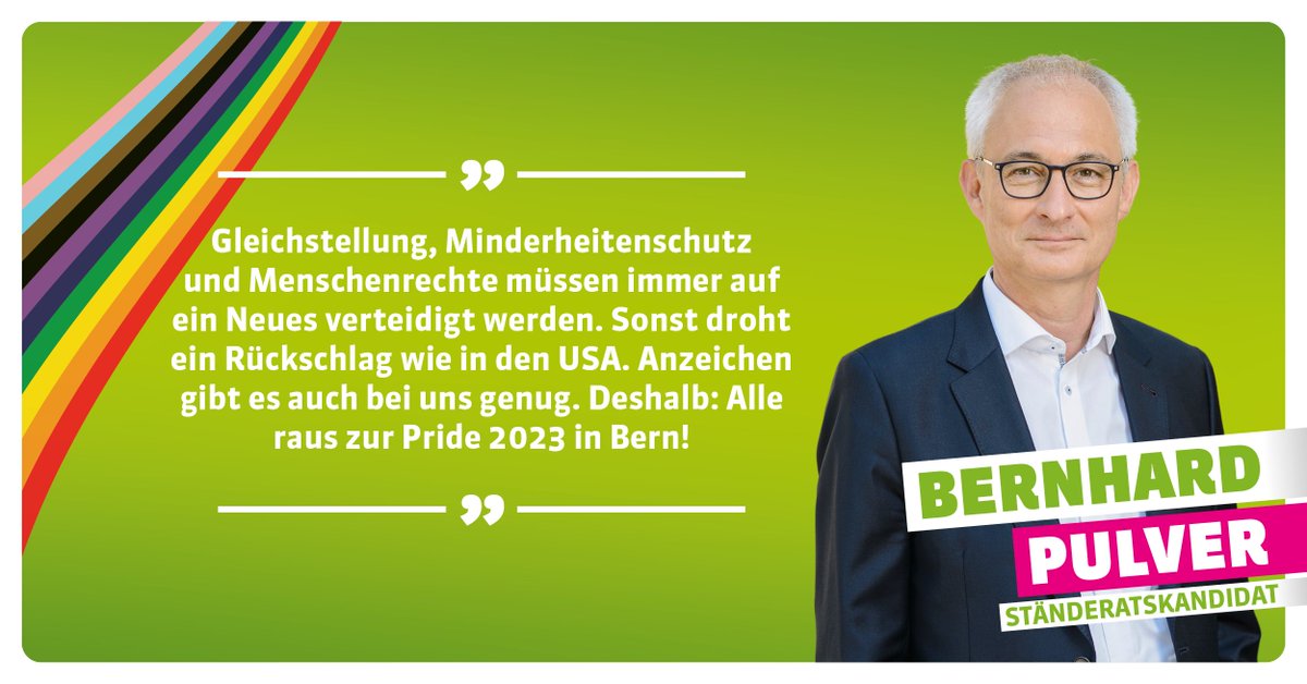 🗯️ «Gleichstellung, Minderheitenschutz und Menschenrechte müssen immer auf ein Neues verteidigt werden. Sonst droht ein Rückschlag wie in den USA. Anzeichen gibt es auch bei uns genug. Deshalb: Alle raus zur Pride 2023 in Bern! » #GleichstellungJetzt🏳️‍🌈 #BernPride #LGBTIQ
