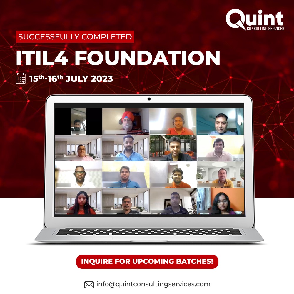 Once again, the ITIL 4 Foundation training program proves to be a resounding success. 

#ITIL4Foundation #ITILTraining #ITILFramework #ITILPrinciples #ITServiceDelivery #CustomerSatisfaction #EfficiencyImprovement #ITBusinessAlignment