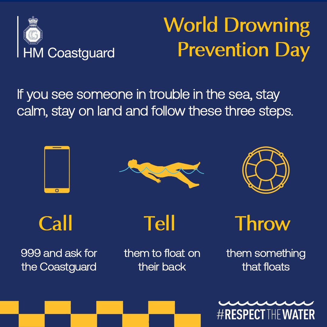 In order to save lives in an emergency, it is essential you understand and follow the Call, Tell, Throw safety messaging.

Call - 999 and ask for the Coastguard 📱
Tell - them to float on their back 💬
Throw - them something that floats 🛟

#DrowningPrevention #RespectTheWater