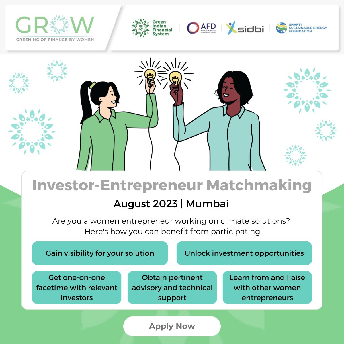 Are you a women entrepreneur working on climate solutions?

If you are looking for Seed or Pre-series funding opportunities, #GroWNetwork's Investor-Entrepreneur Matchmaking event is for you.

Interested entrepreneurs can apply to participate here: bit.ly/44oEcTD