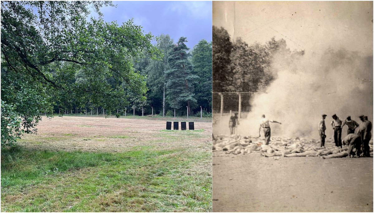 AuschwitzMuseum's tweet photo. Auschwitz II-Birkenau. Space behind gas chamber and crematorium V where corpses of murdered people were burnt in pits.

Historical picture shows prisoners of the Sonderkommando, mainly Jews, forced to work in gas chambers and crematoria.

(contemporary 📷 https://t.co/Em0xjgksee) https://t.co/mO3bvf7WM7