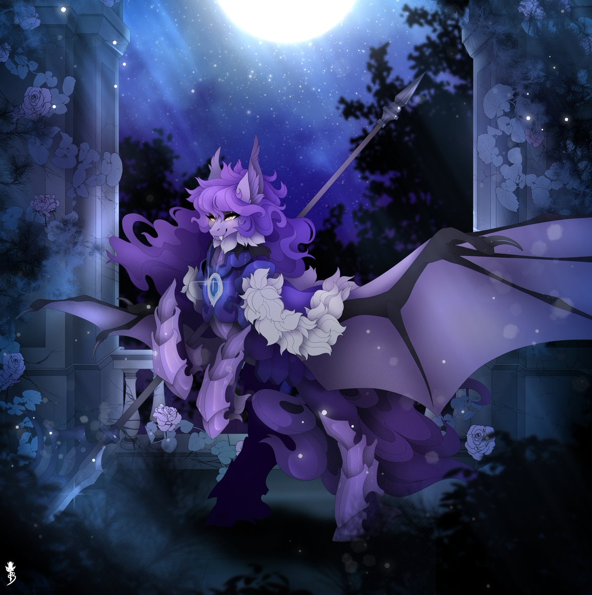 Vaeyla's tweet photo. @LiterallyABat Well, in that case, a tall purple bat pony~ https://t.co/LnOhrfioBs
