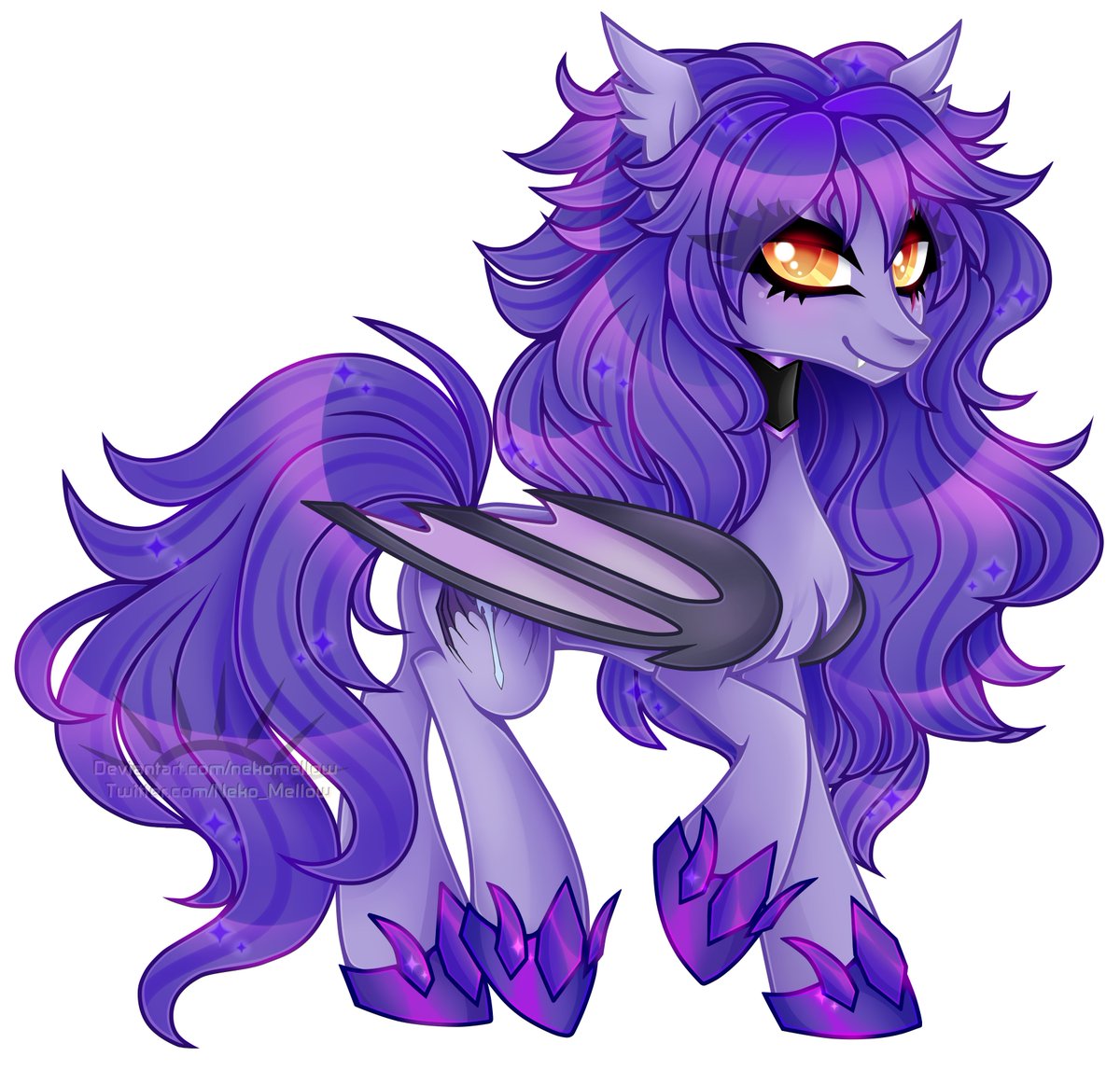 Vaeyla's tweet photo. @LiterallyABat Well, in that case, a tall purple bat pony~ https://t.co/LnOhrfioBs